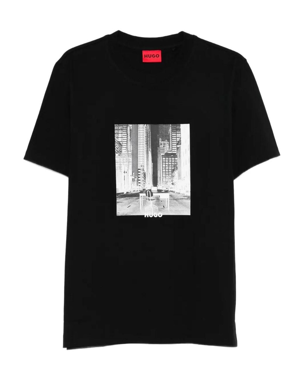 HUGO Black Printed-Artwork T-Shirt for men