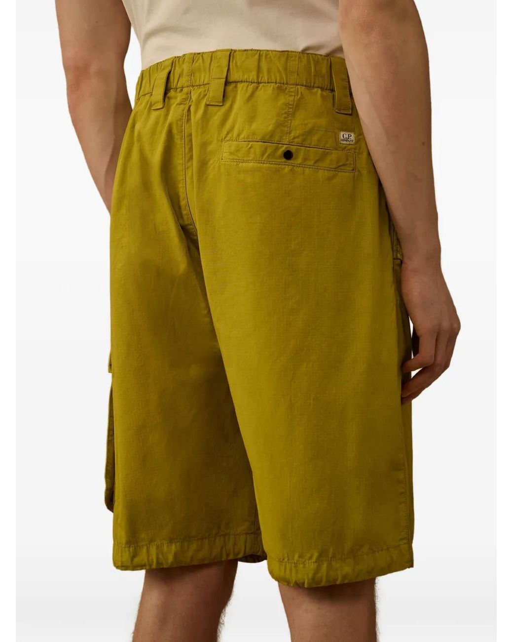 C P Company Yellow Cotton Rip-Stop Loose Lens Cargo Shorts for men