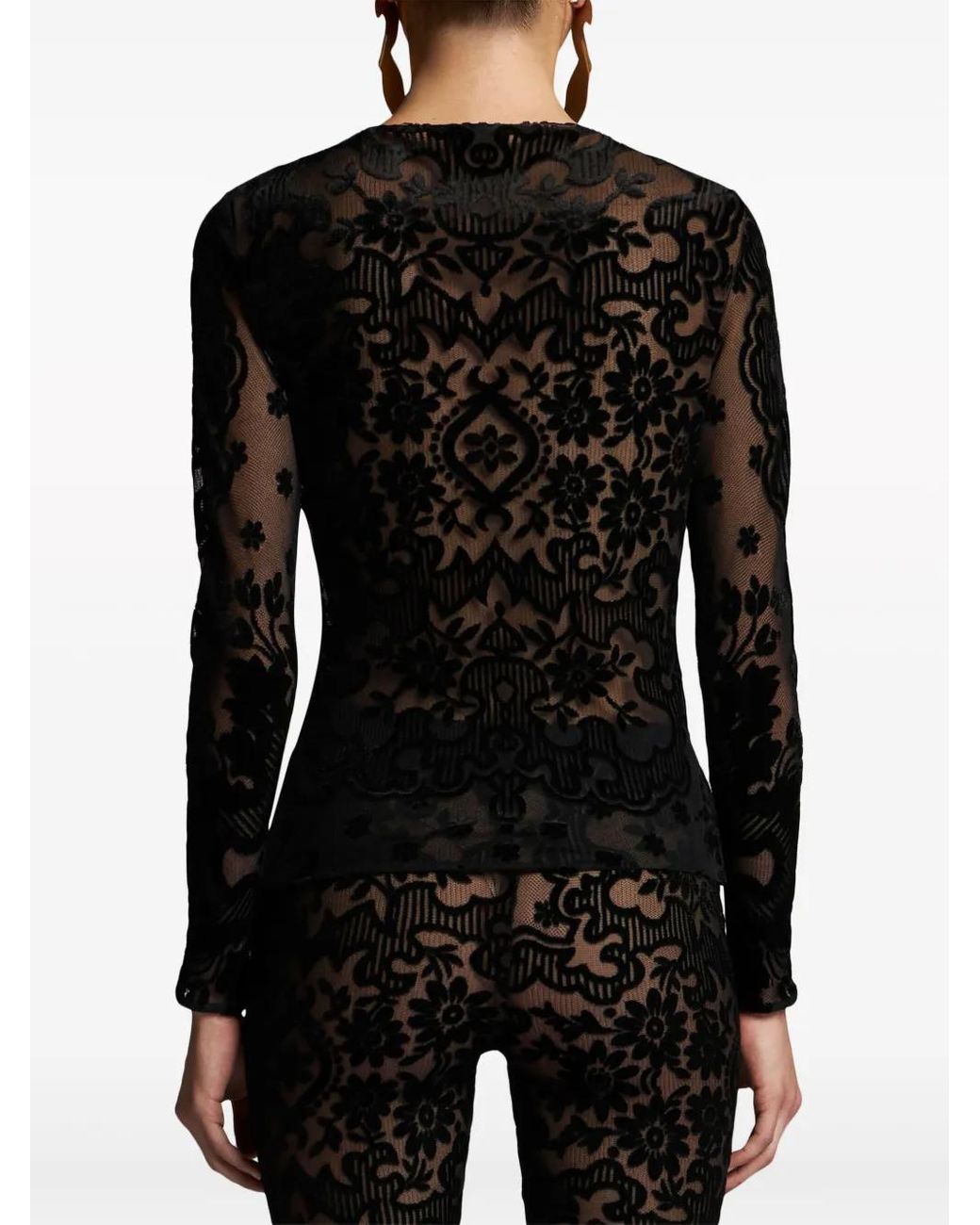Etro Black Tulle And Jacquard Velvet Top