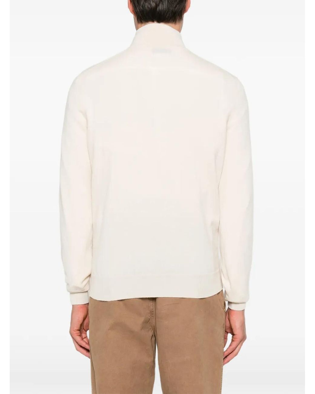 Brunello Cucinelli White Cashmere Sweater With Half Zip for men
