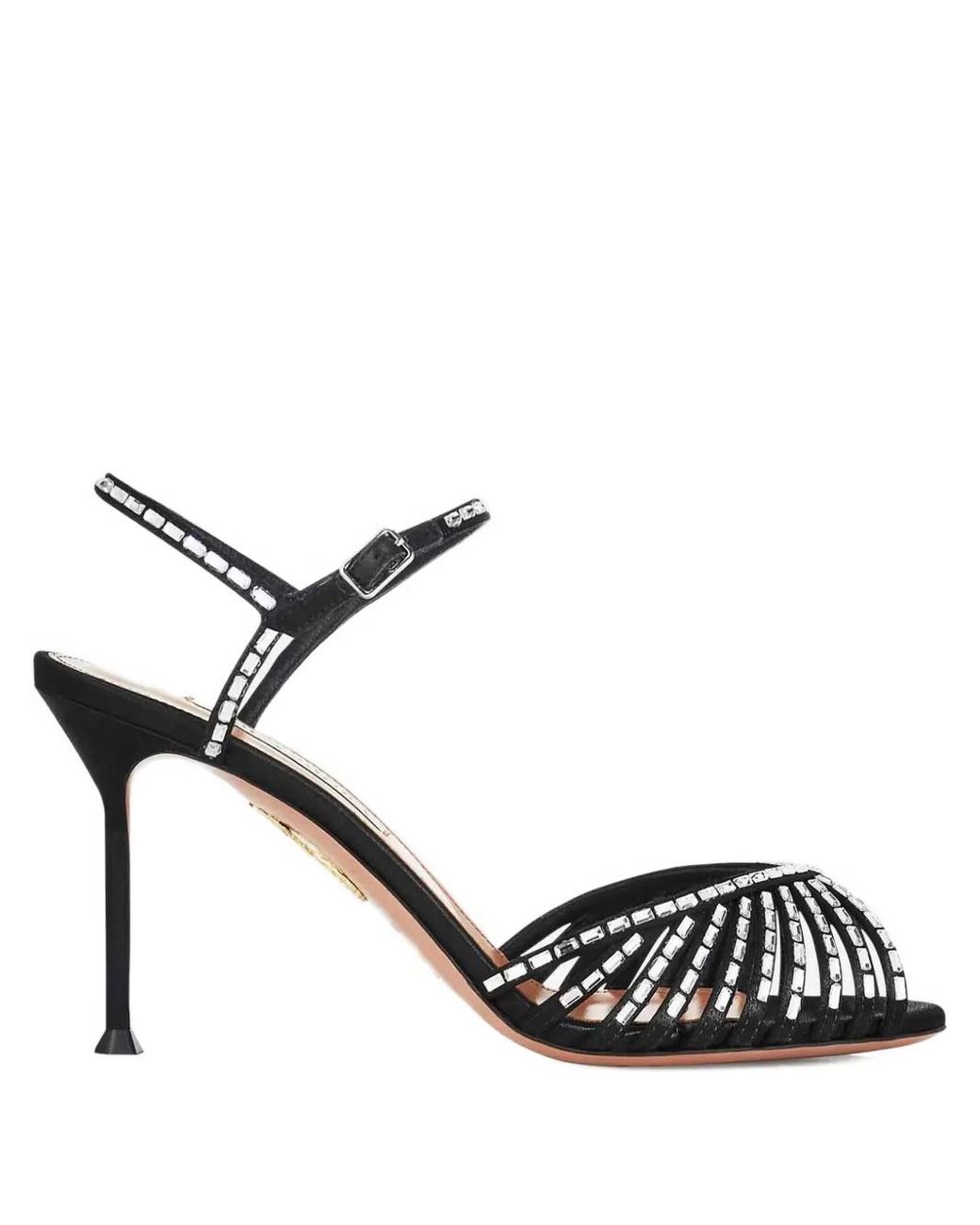 Aquazzura Black Hold Me Crystal Heeled Sandals