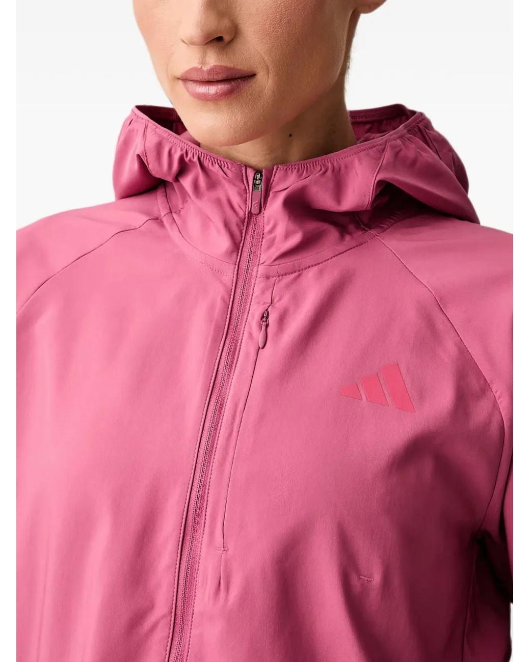 Adidas Pink Hooded Logo-Print Jacket
