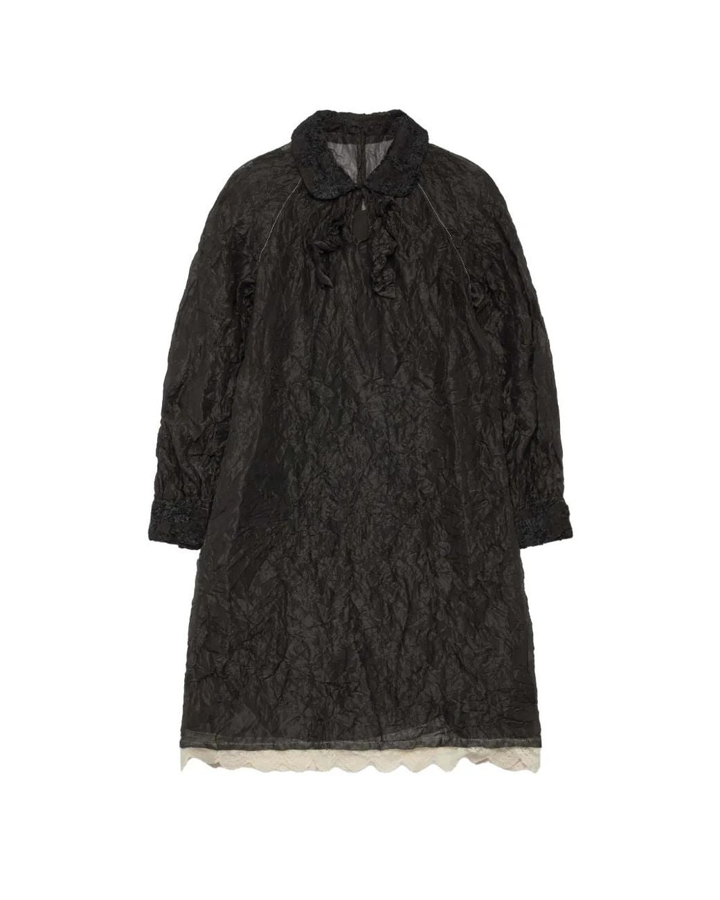 Renli Su Black Crinkled Lace-Trim Midi Dress