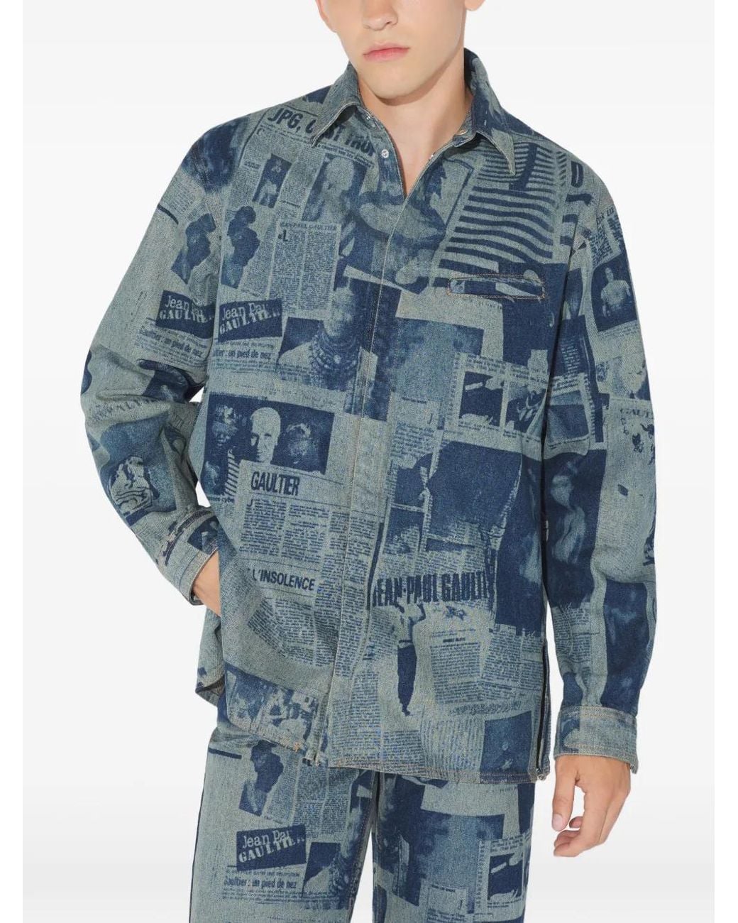 Jean Paul Gaultier Blue Journal-Print Denim Shirt