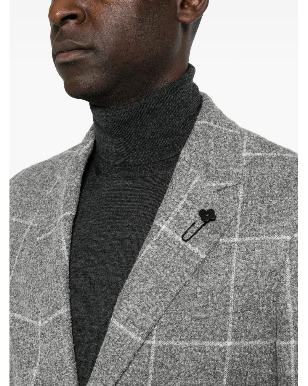 Lardini Gray Check-Pattern Notched-Lapel Jacket for men