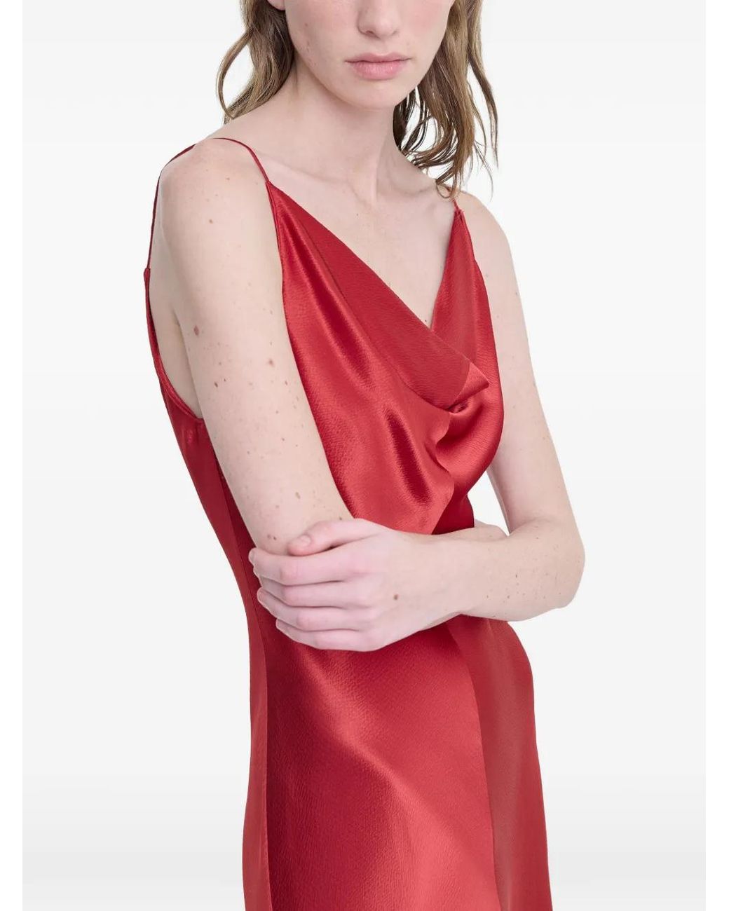 FFORME Red Emi Cowl-Neck Satin Maxi Dress