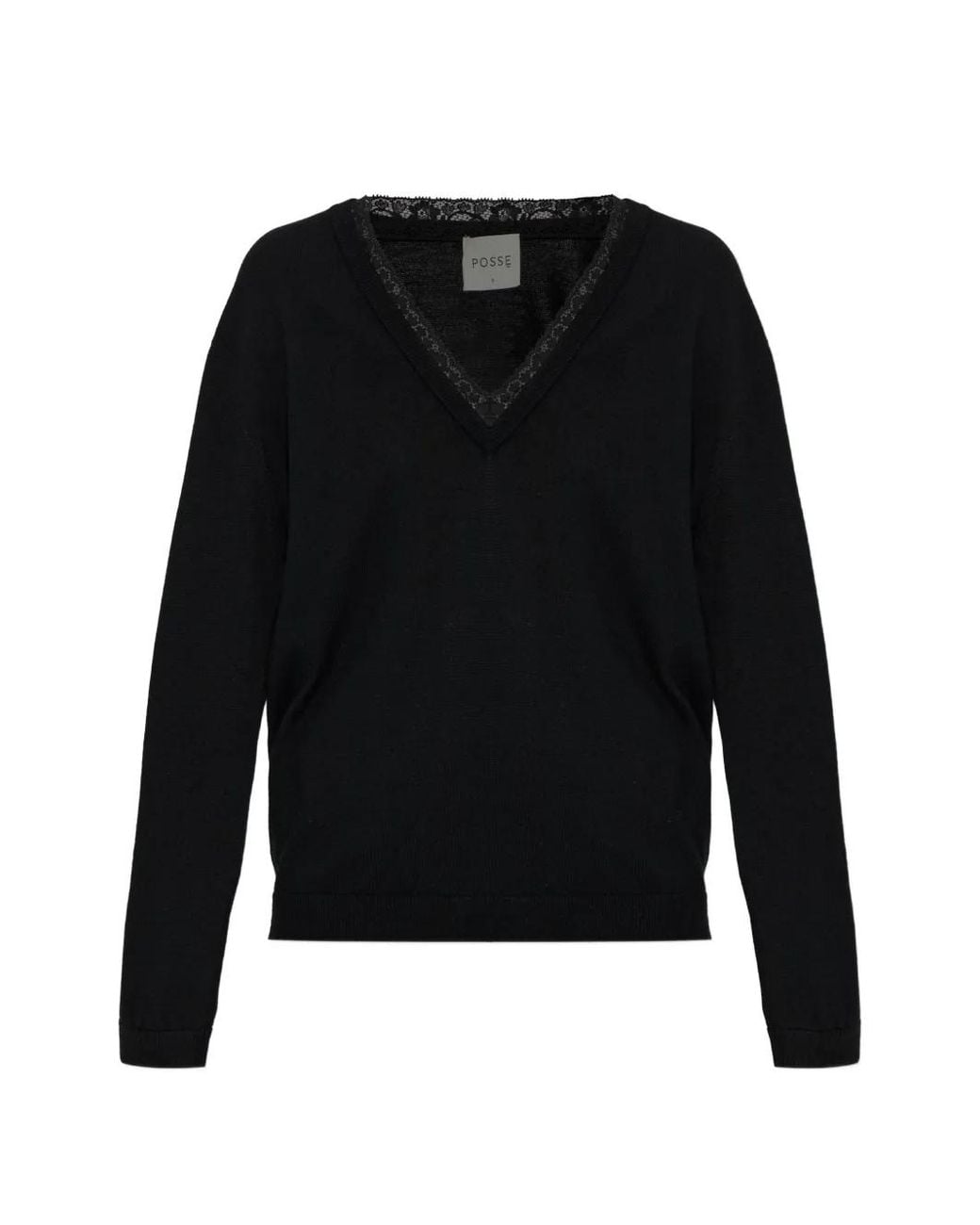 Posse Black Primrose Lace-Trim Sweater