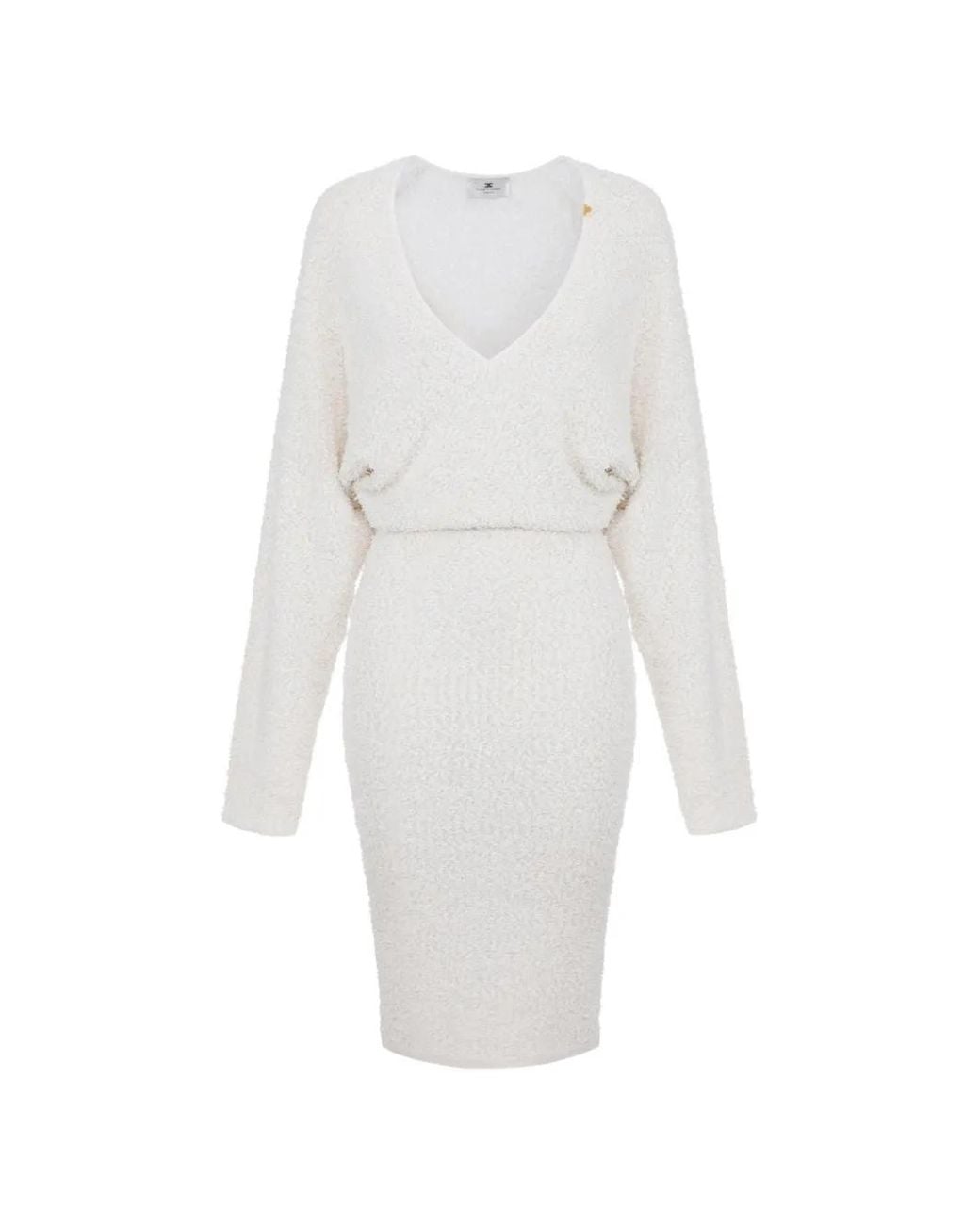 Elisabetta Franchi White Raglan-Sleeve V-Neck Dress