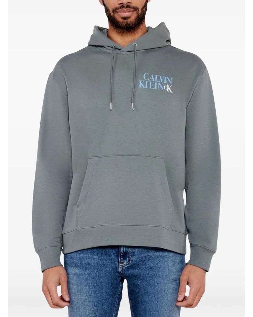 Calvin Klein Gray Logo-Print Drawstring Hoodie for men