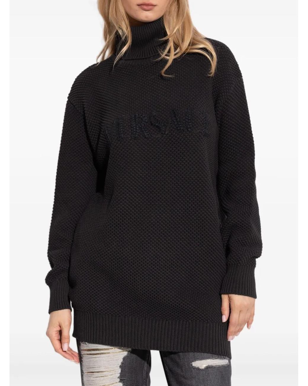 Versace Blue Textured High-Neck Jumper