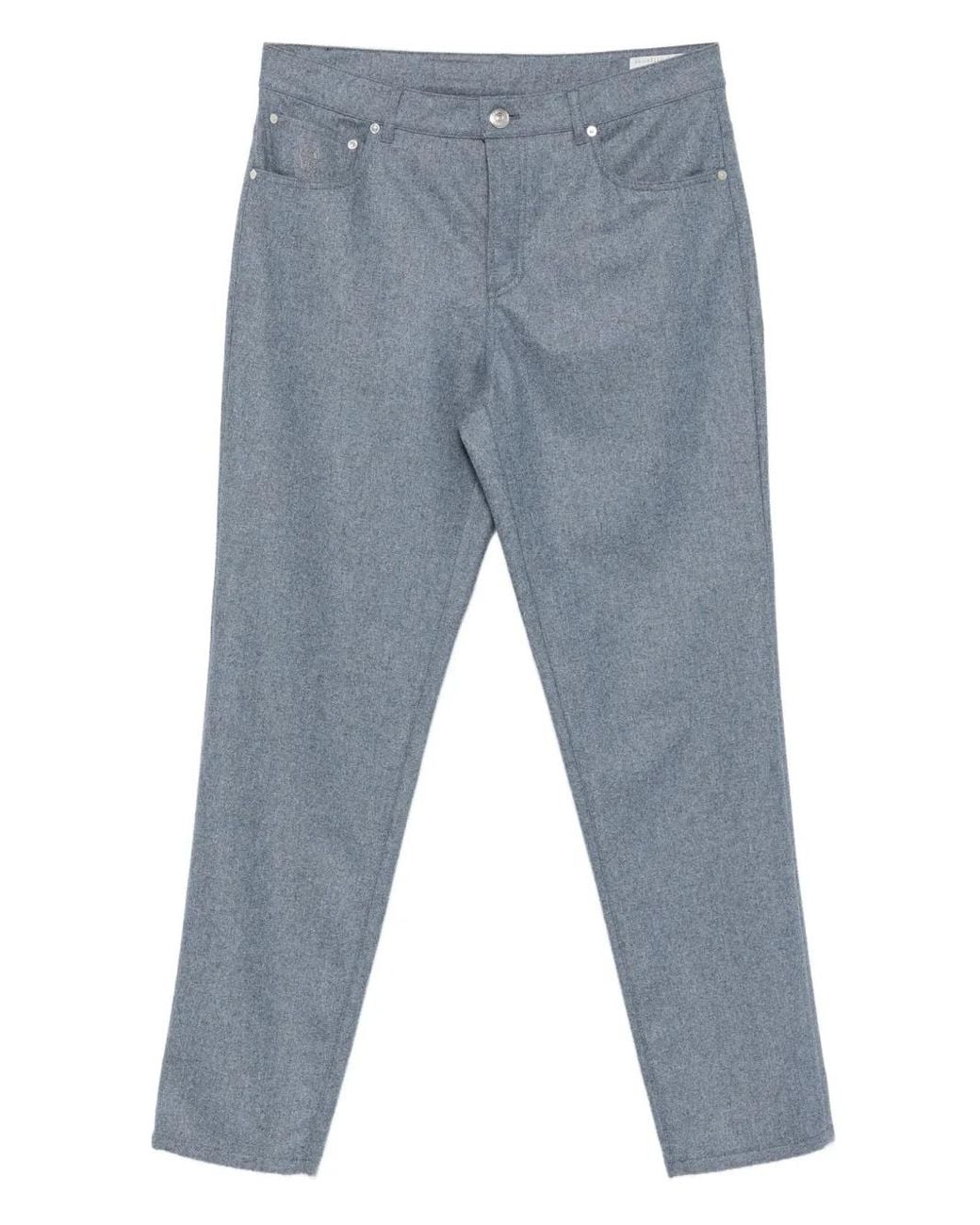 Brunello Cucinelli Blue Wool Trousers for men