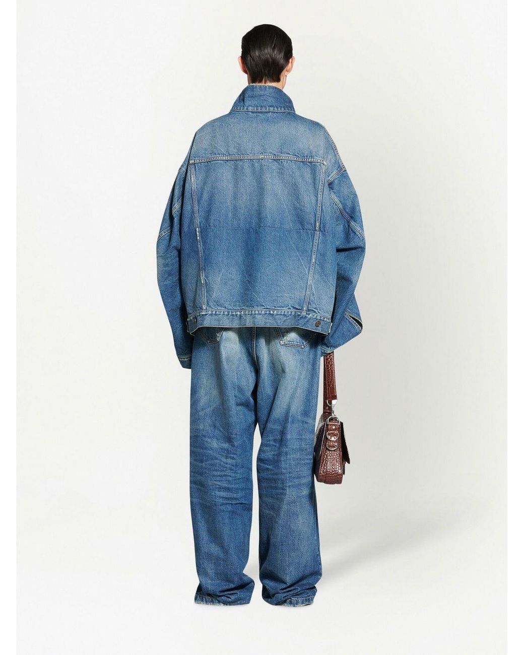 Balenciaga Twisted-sleeve Oversize Denim Jacket in Blue | Lyst UK