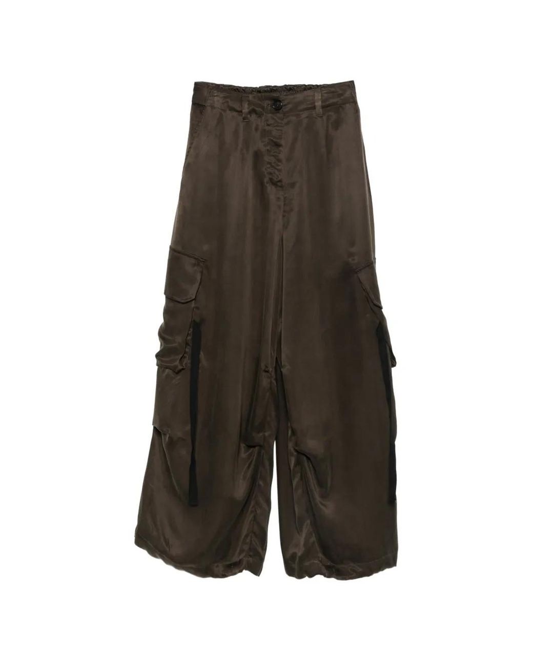 Isabel Benenato Brown Satin Cargo Pants