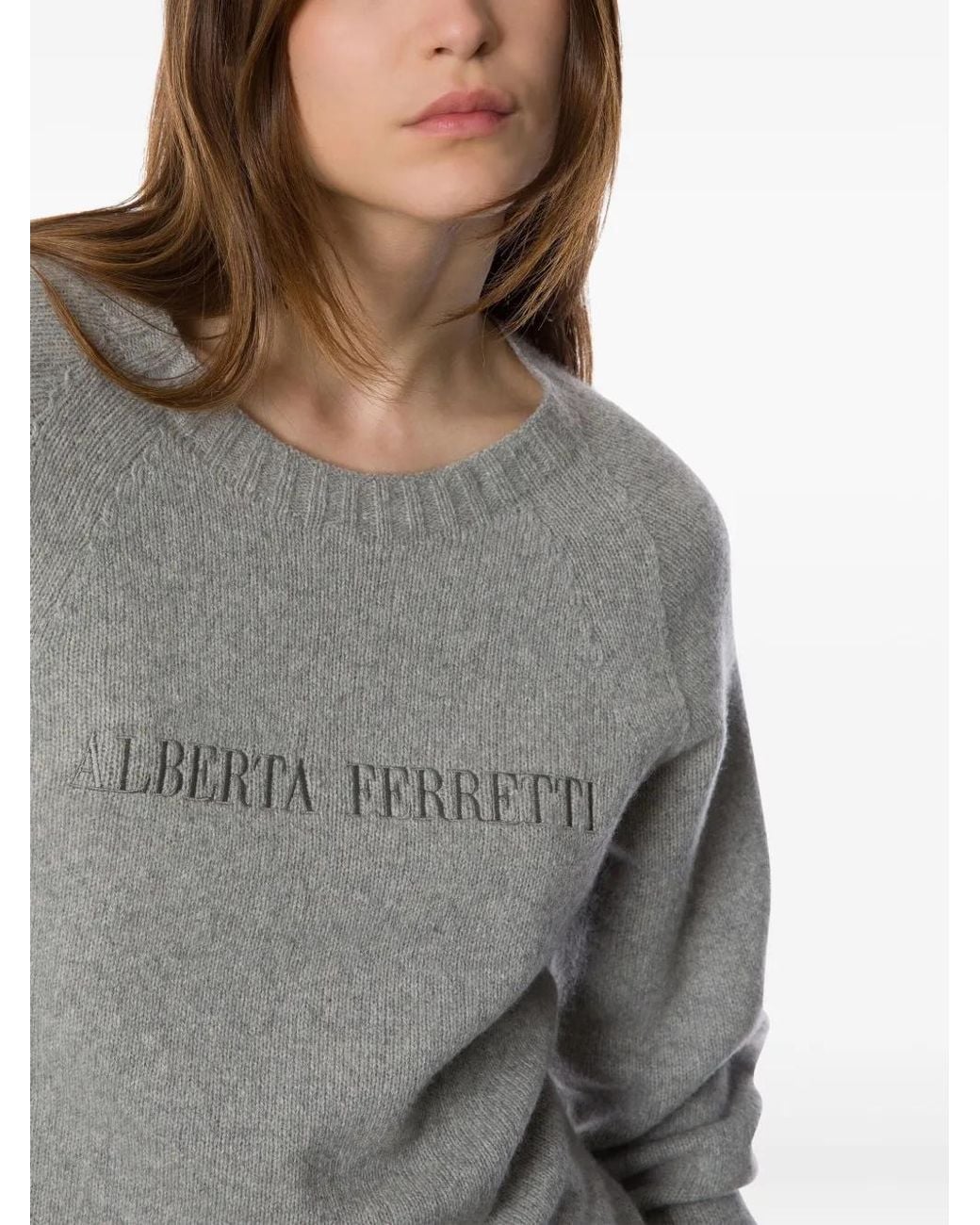 Alberta Ferretti Gray Logo-Embroidered Sweater