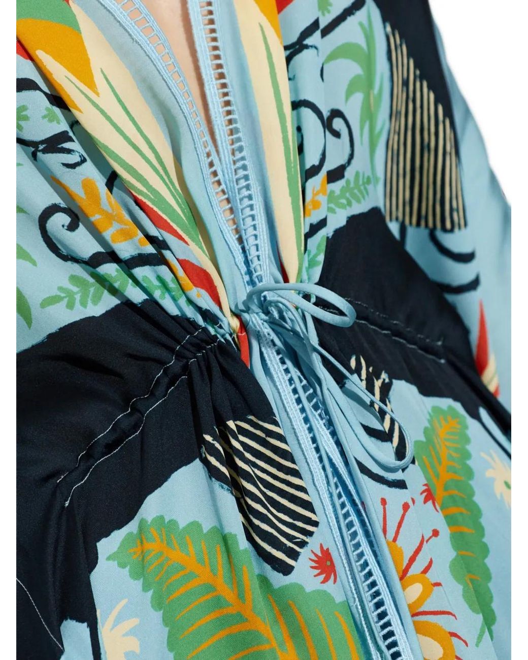 Etro Blue X Tabby Booth Silk Kaftan With Fringing And Placed Print