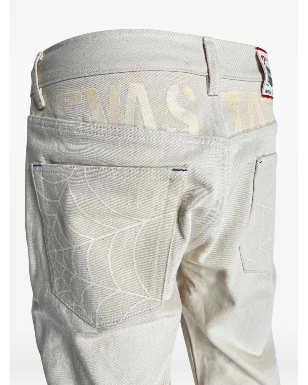 DevÁstates White Web-Pocket Plaid-Pocket Jeans for men