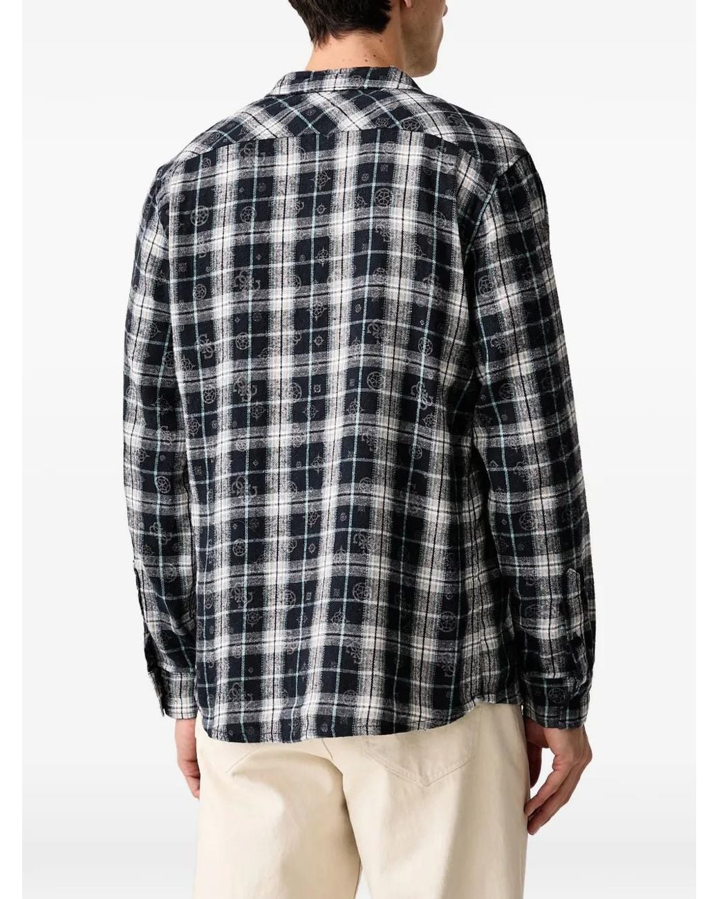 Guess Black Check-Print Logo-Pattern Shirt for men