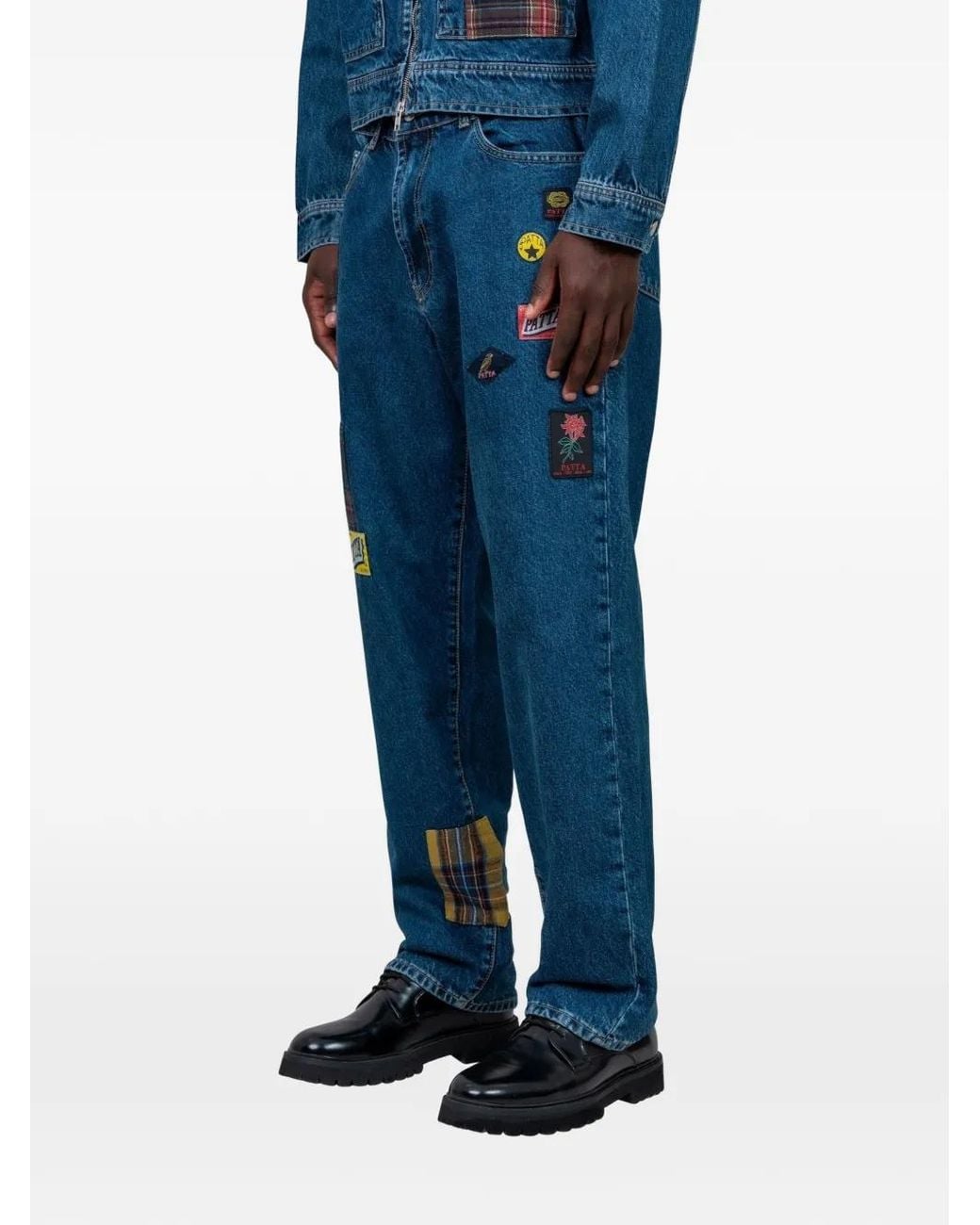 PATTA Blue Patchwork Labelled Trousers for men