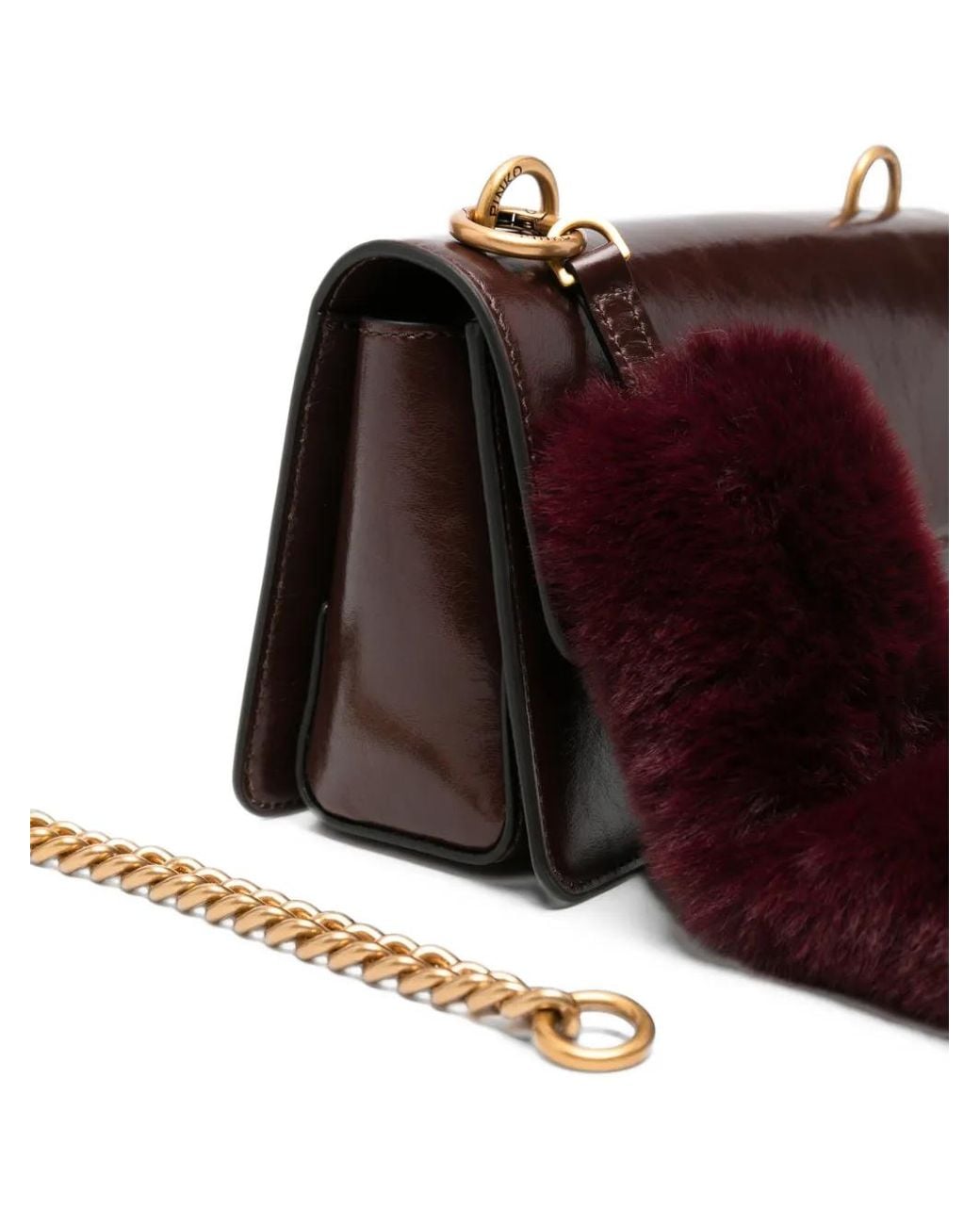 Pinko Brown Mini Love One Leather Shoulder Bag