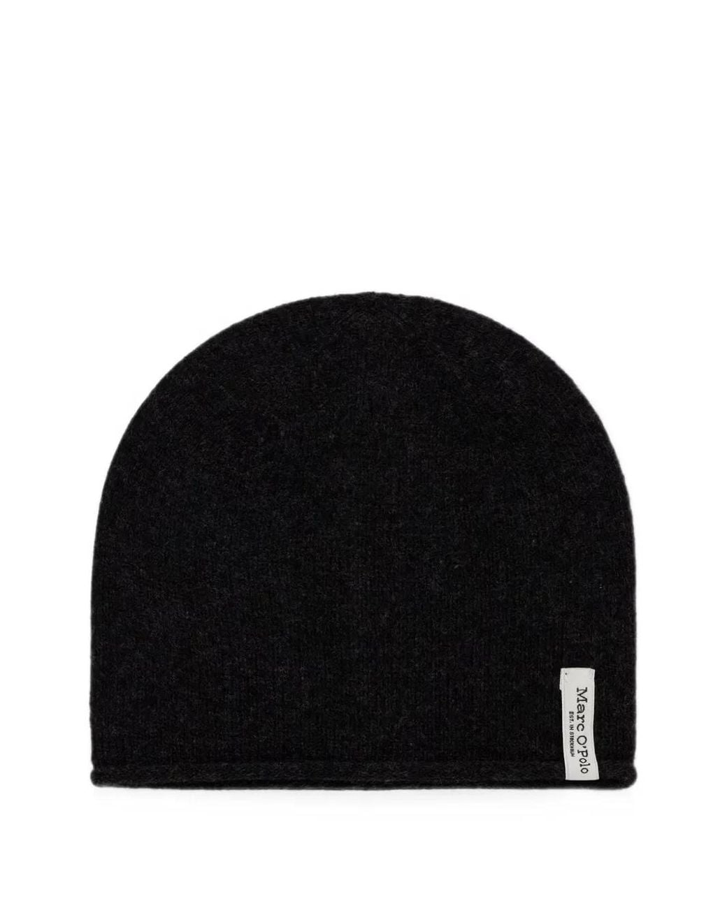 Marc O' Polo Black Knitted Rolled-Edge Beanie Hat
