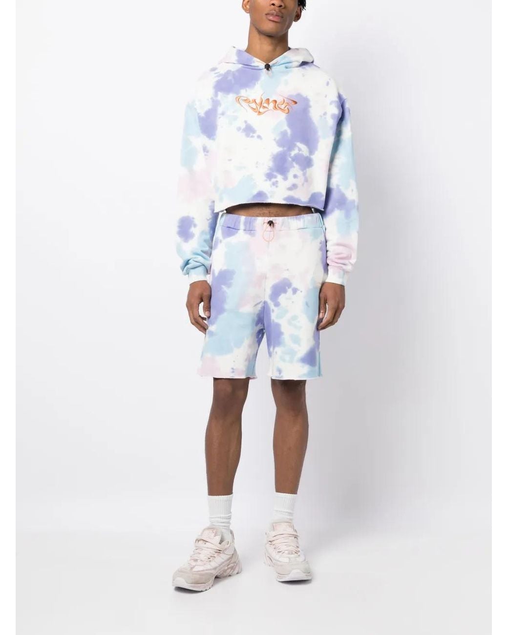 Palmier White Tie-Dye Cotton Shorts for men