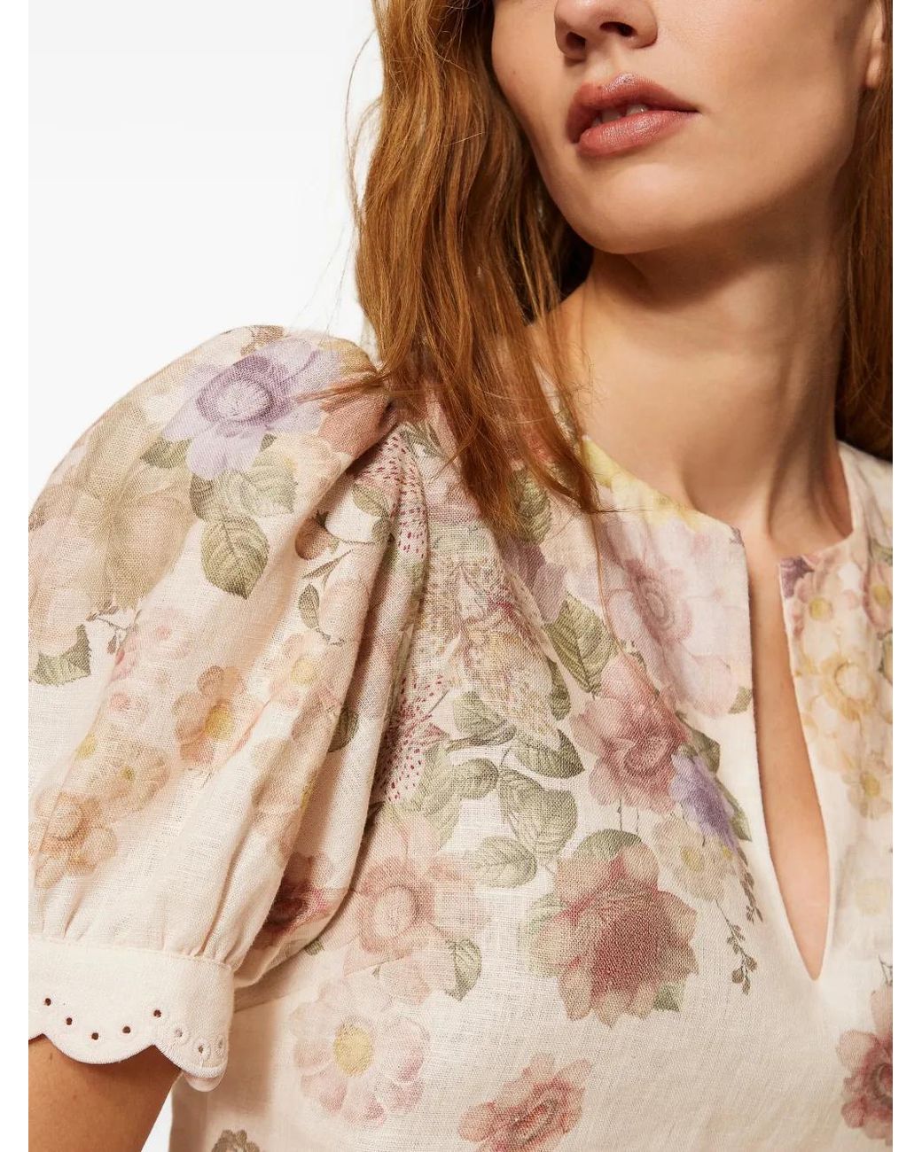 Twinset White Linen Floral Blouse With Embroidery
