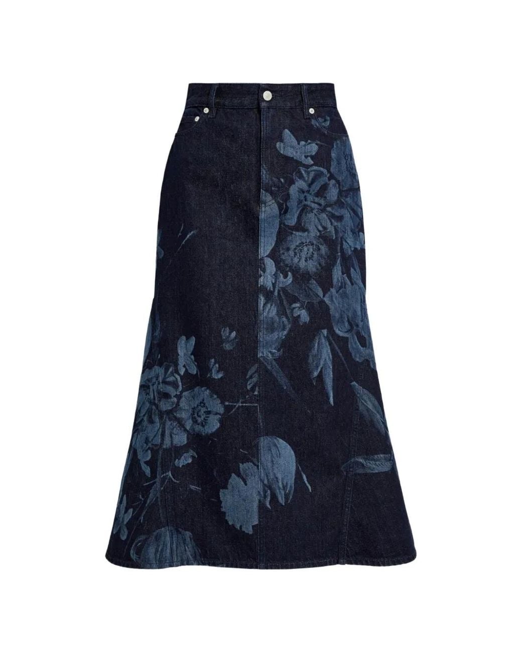Erdem Blue Floral-Print Midi Skirt