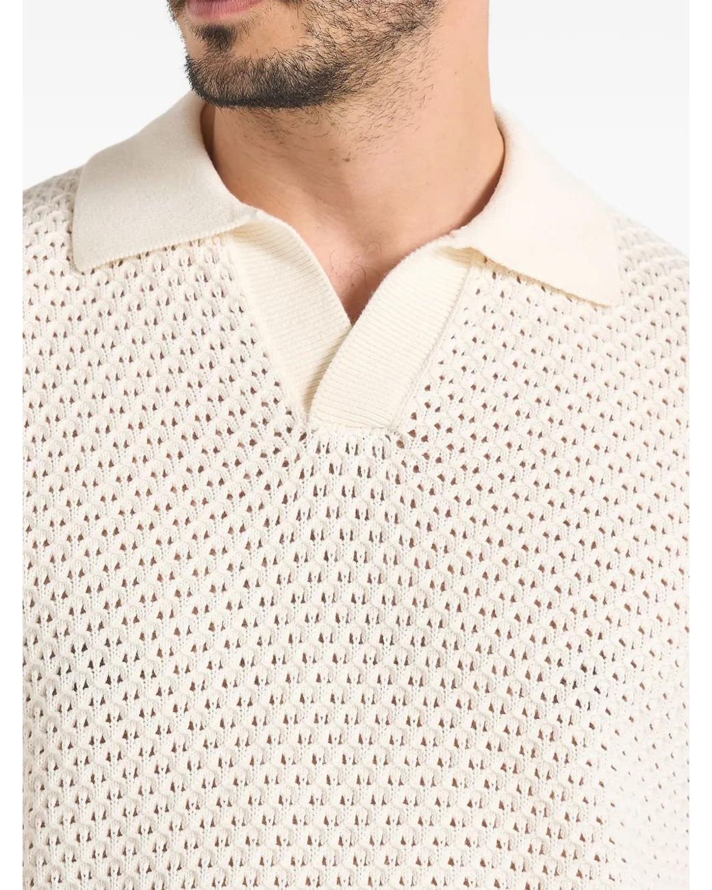 Manière De Voir White Conrad Open -Knit Polo Shirt Cream for men