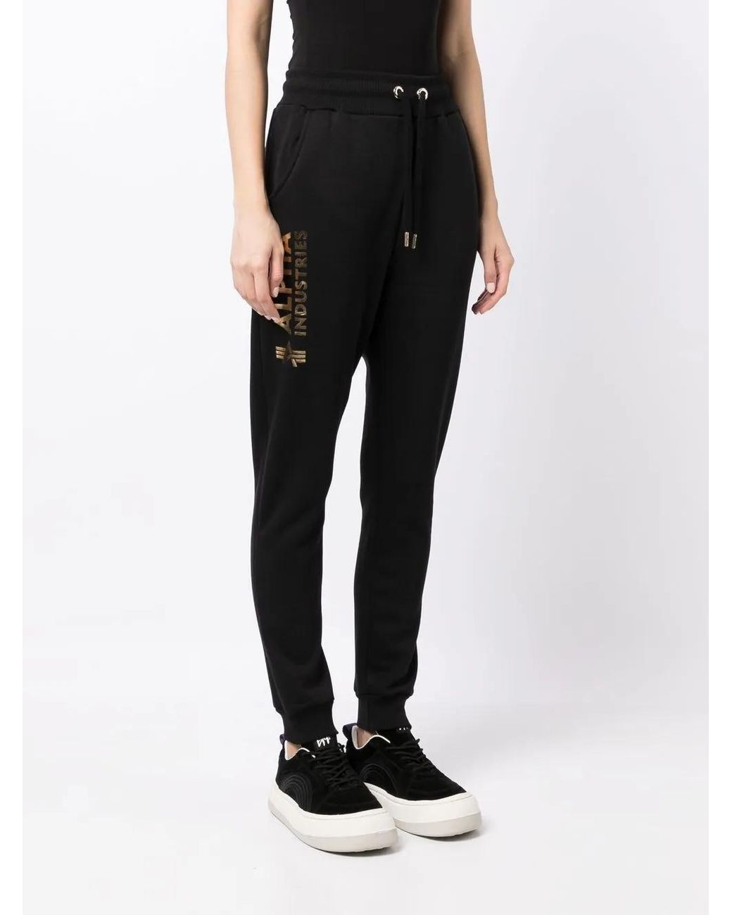Alpha Industries Black Logo-Print Drawstring Track Pants