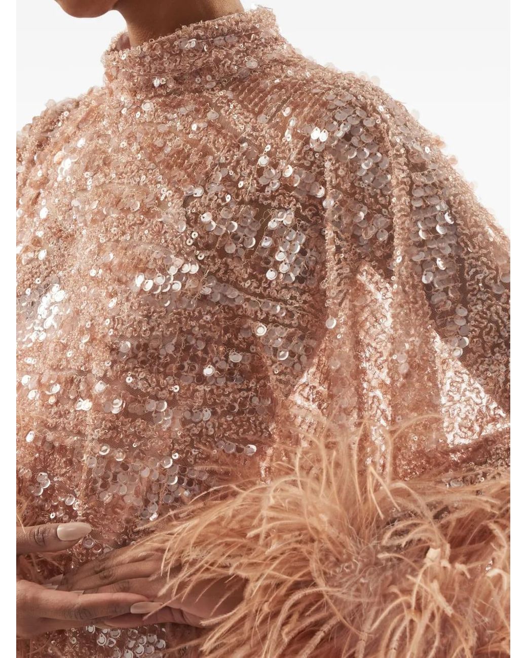 ‎Taller Marmo Pink Casta Diva Sublime Oversized Feather-Trimmed Sequined Tulle Gown