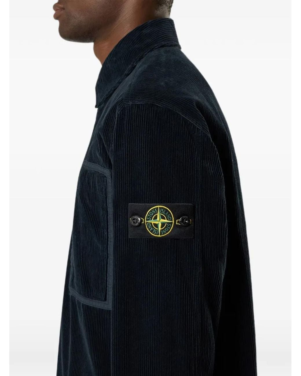 Stone Island Black Corduroy Patch-Pocket Overshirt for men