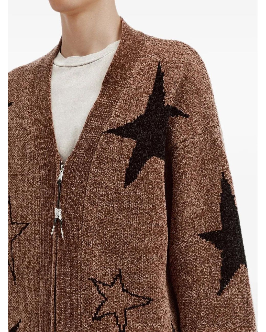 FIVE CM Brown Star-Intarsia Zip-Up Cardigan for men