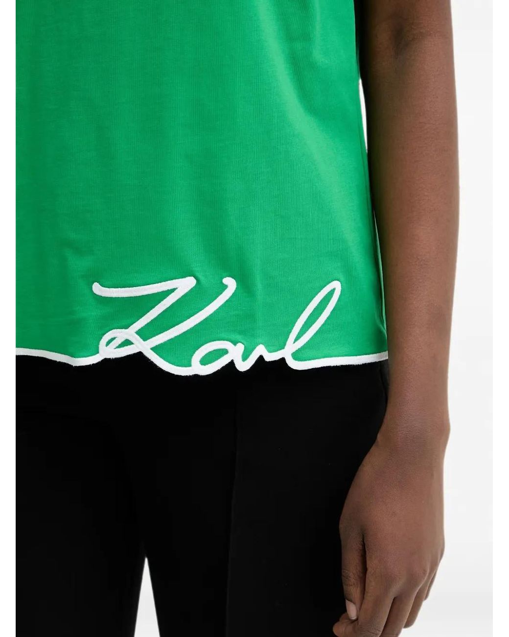 Karl Lagerfeld Green T-Shirt Sans Manches À Logo Brodé