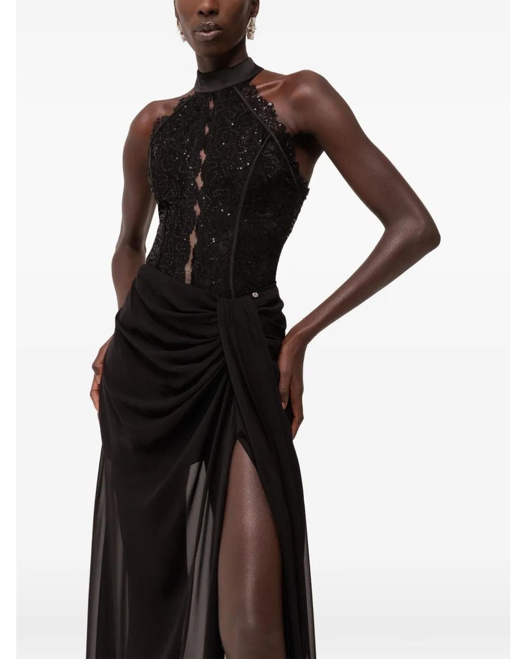 Nissa Black Sequin Lace Bodysuit
