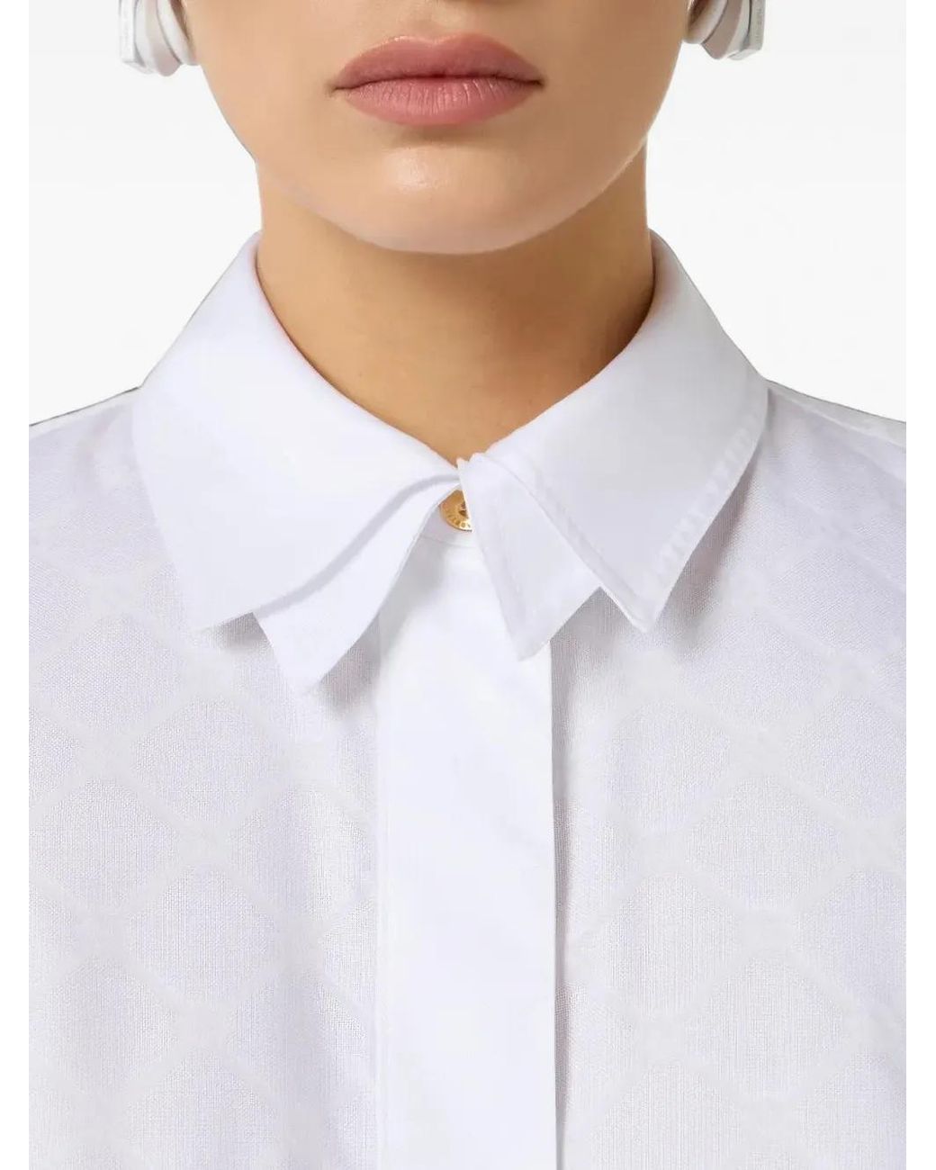 Elisabetta Franchi White Jacquard Cotton Shirt With Cufflinks