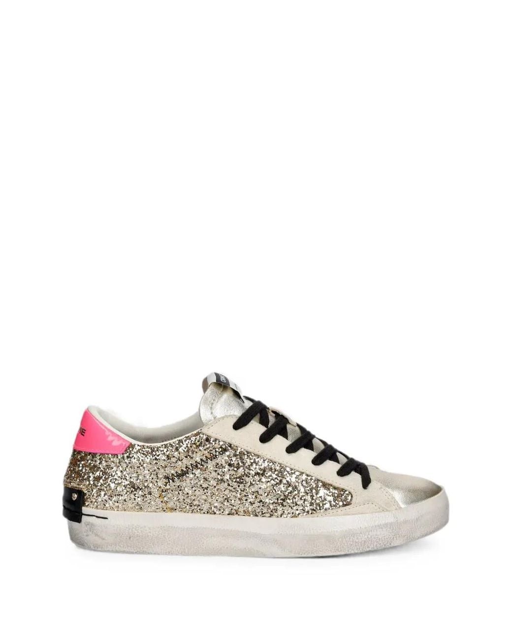 Crime London White Distressed Glitter-Details Sneakers