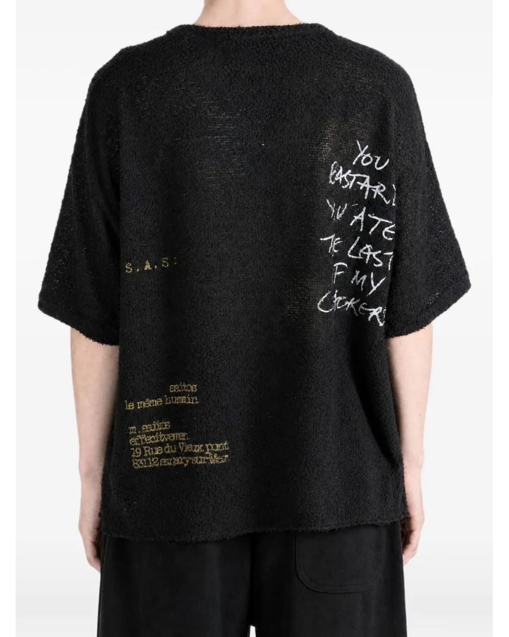 SAITOS Black Graphic-Print Terry-Cloth T-Shirt