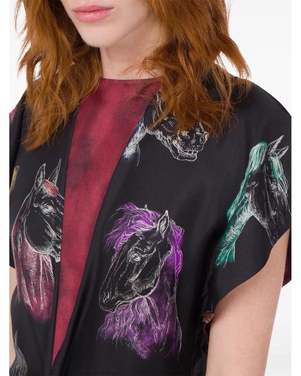 Moschino Black Robe À Imprimé Cheval Et Empiècements