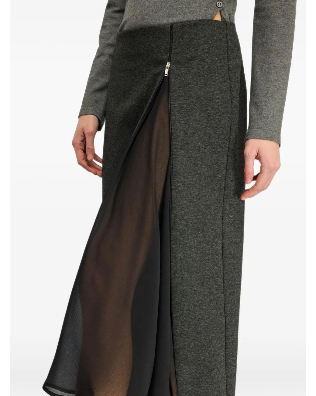 Semicouture Black Zip-Fastening Layered Midi Skirt