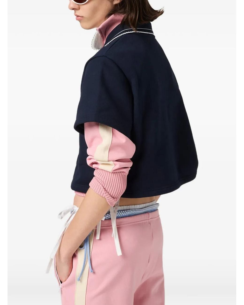Miu Miu Blue Cropped Cotton Fleece Sweatshirt