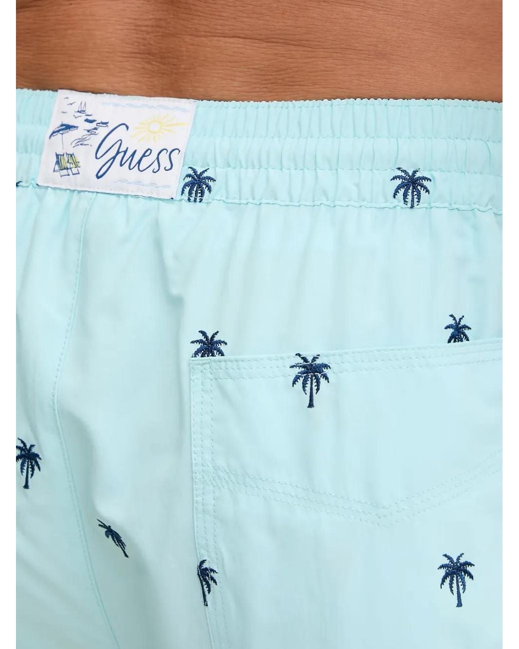 Guess Blue Palm-Tree Swim Shorts for men