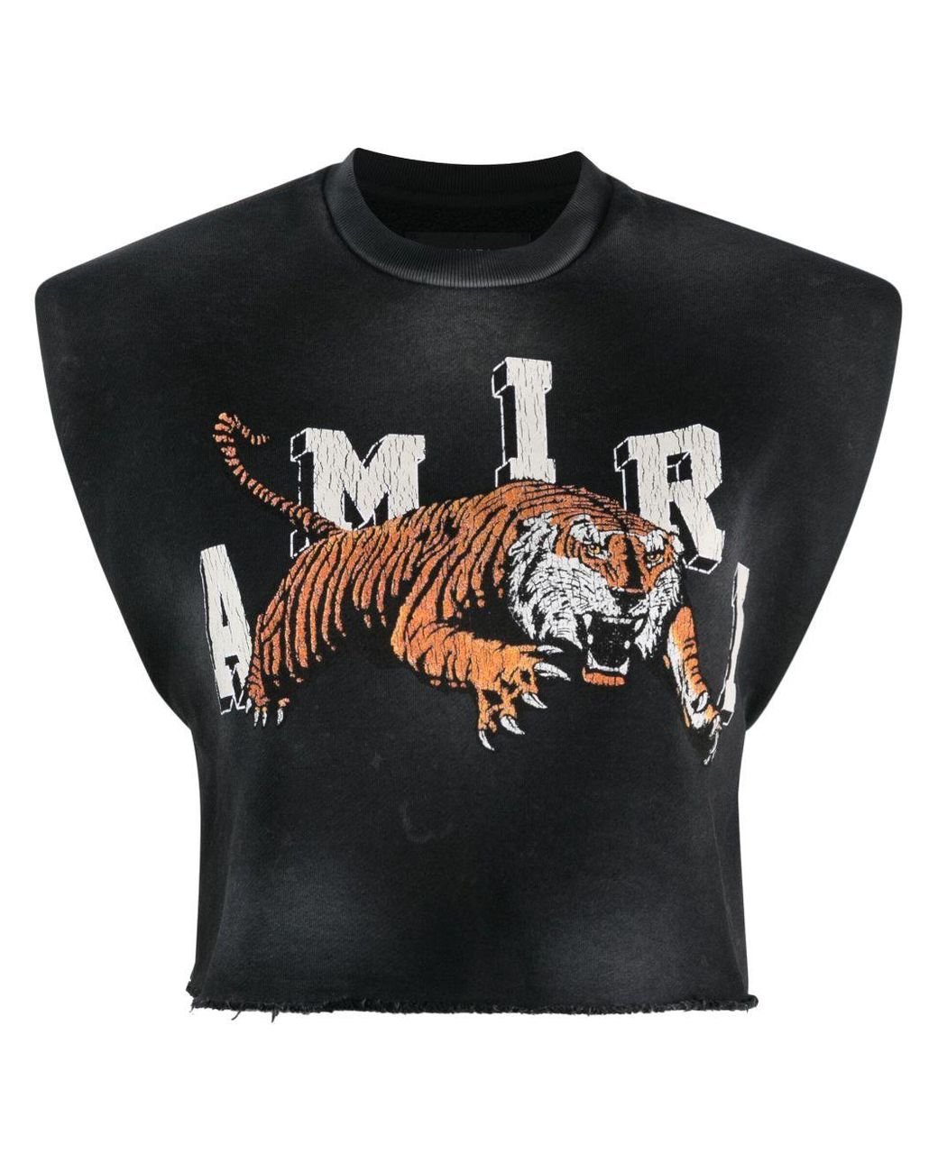 Amiri Tiger-print Cropped T-shirt in Black | Lyst