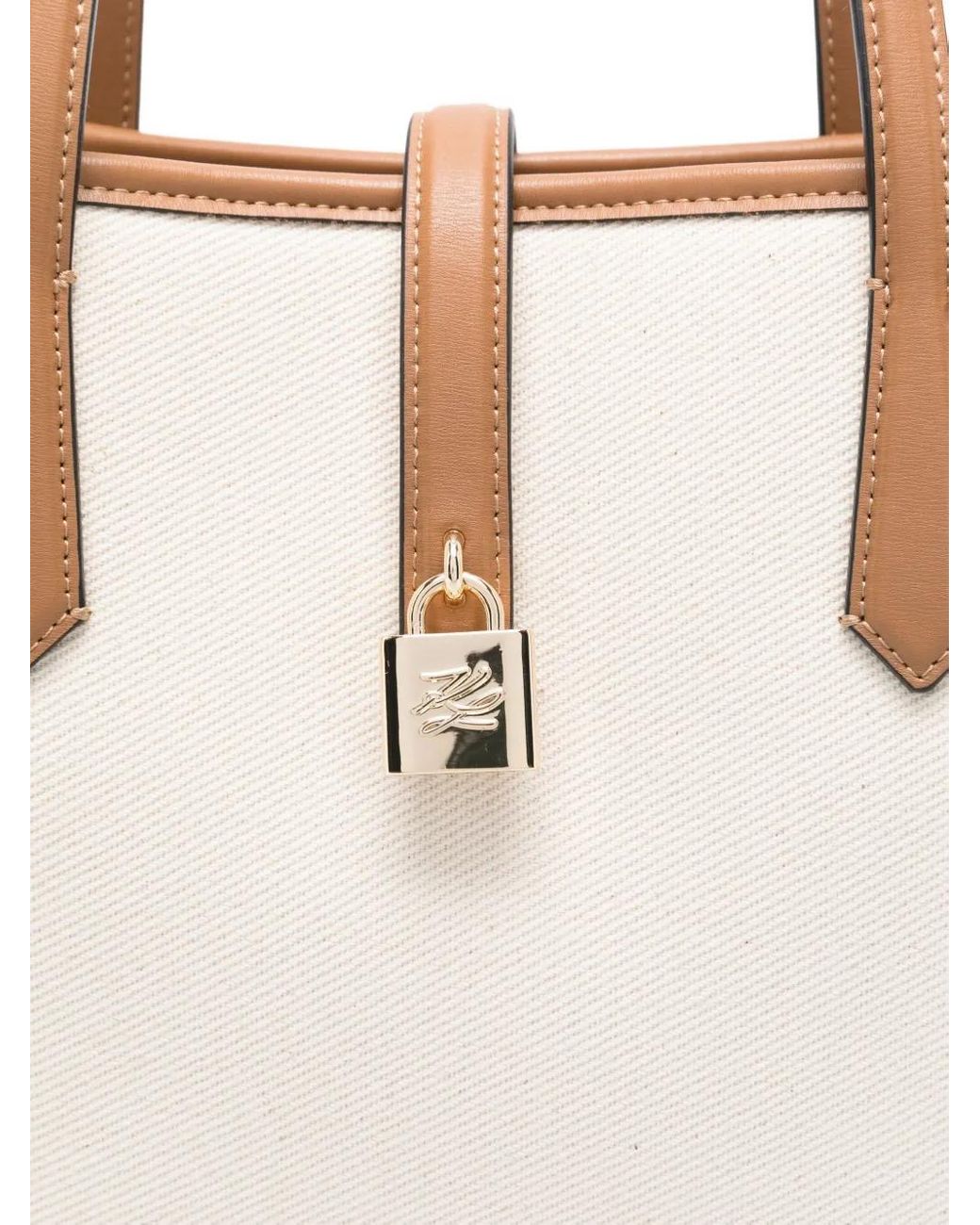 Karl Lagerfeld White Padlock Leather-Trimmed Tote Bag