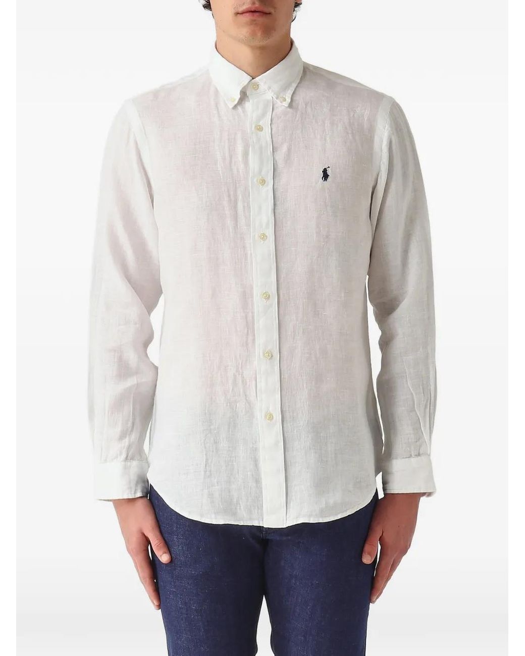 Polo Ralph Lauren White Logo-Embroidered Button-Down Shirt for men
