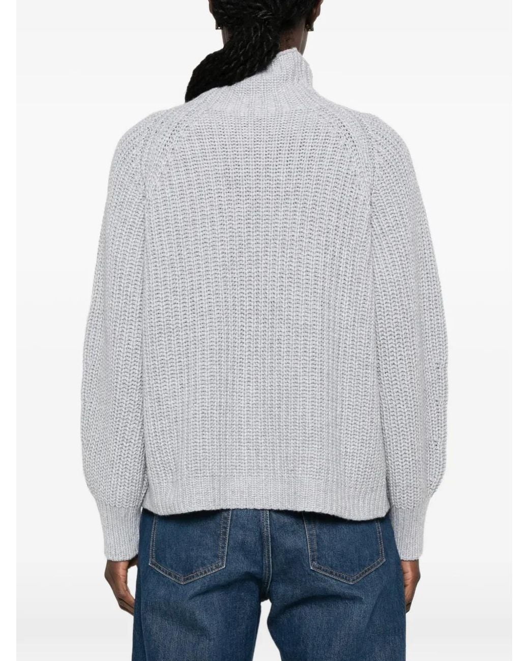 Liviana Conti Gray Ribbed-Knit High-Neck Sweater