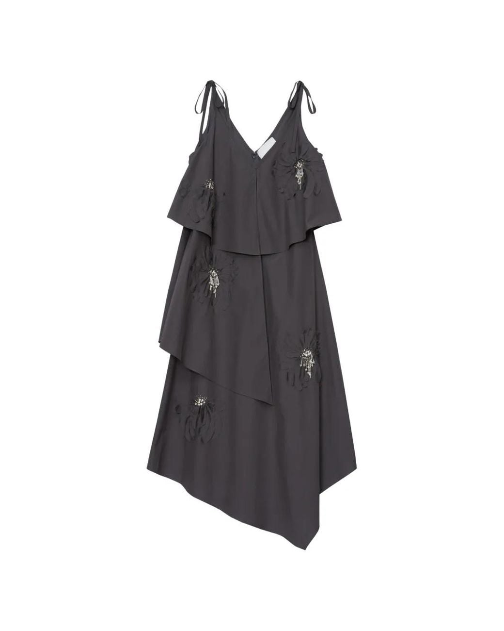 3.1 Phillip Lim Gray Flower Appliqué Layered Dress