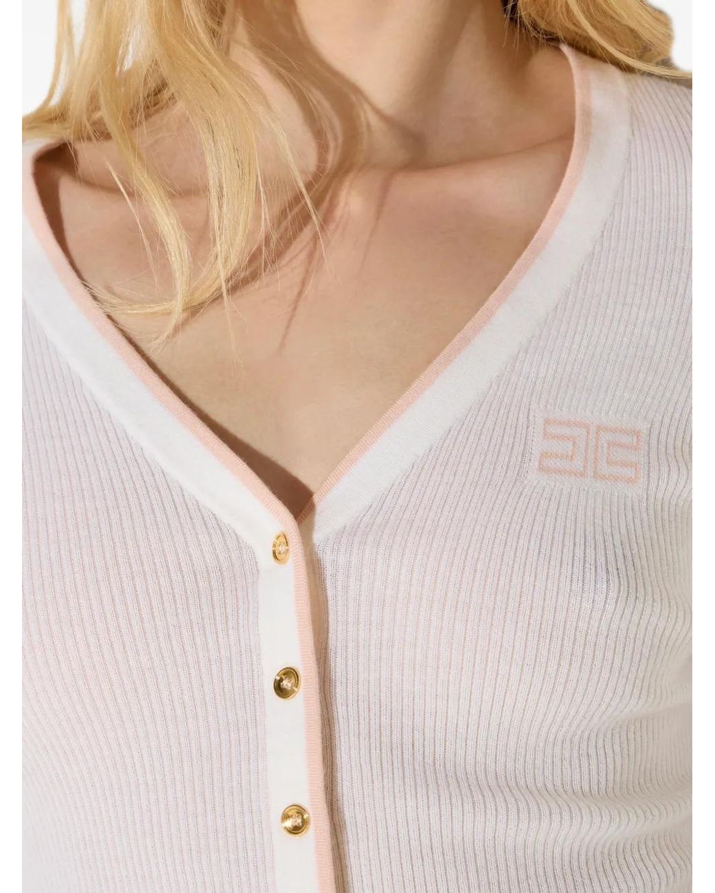 Elisabetta Franchi White Rib-Knit Cardigan