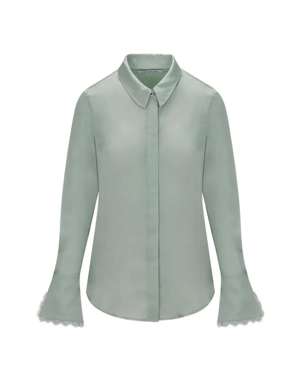 Hevron Green Soraya Lace-Trim Flared-Cuff Shirt