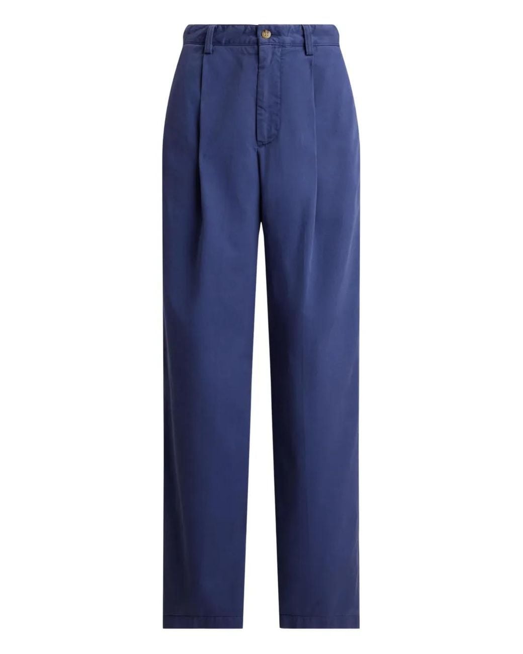 Polo Ralph Lauren Blue Pleated Cotton-Blend Trousers