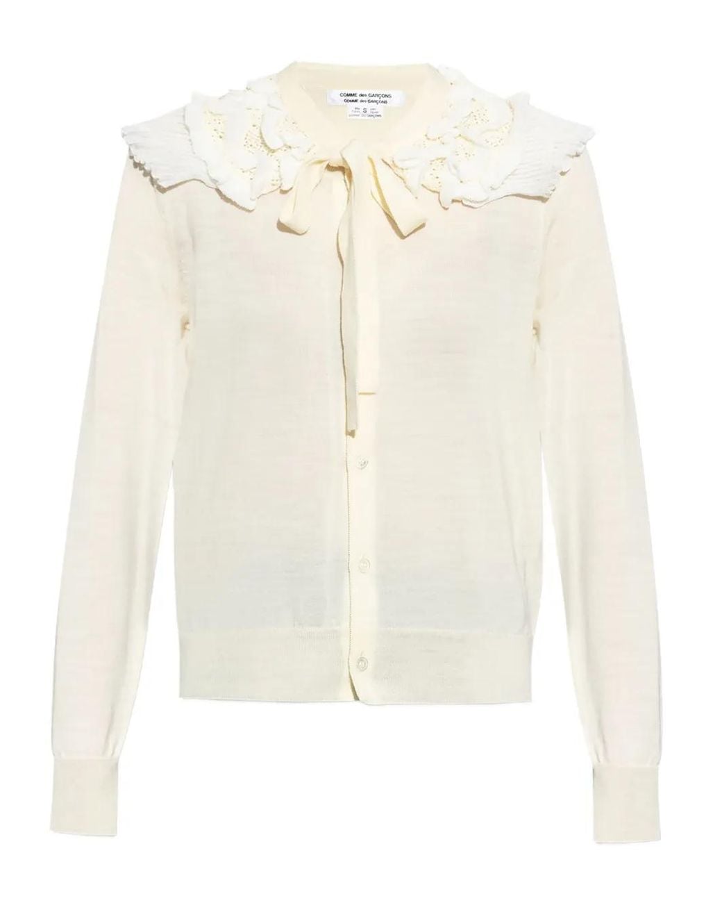 Comme des Garçons White Ruffle-Detailing Cardigan